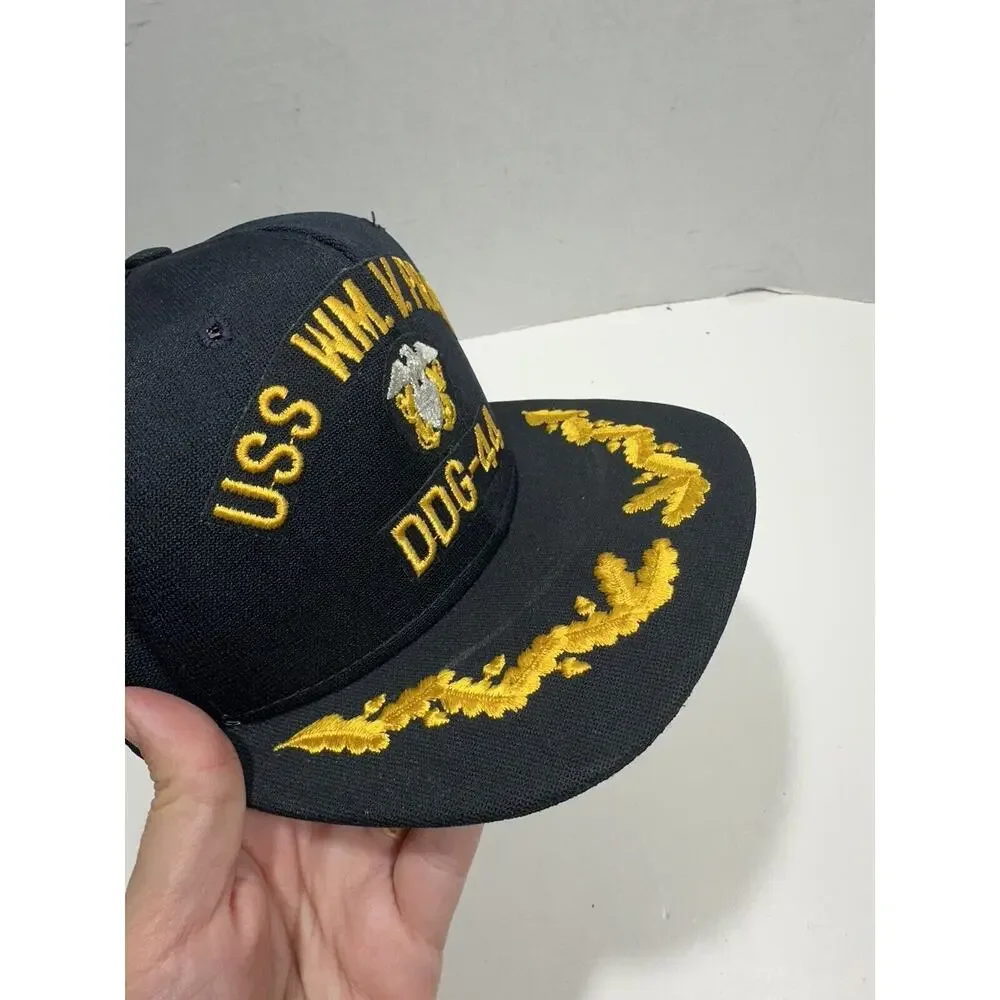 Vintage Snapback Hat USS WM. V. Pratt DDG-44 Black Made in USA‎ Baseball Cap